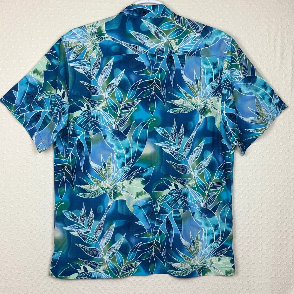 Tommy Bahama TB93 Silk Tropical Hawaiian Shirt Men Large Blue Green Floral Aloha - Picture 3 of 12
